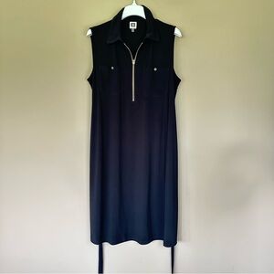 NWOT Stretchy Sleeveless Black Shift Dress Women 1X Anne Klein Gold Zip Old Mone
